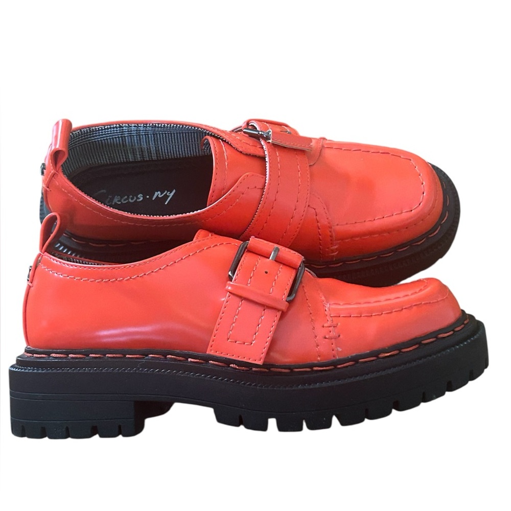 Circus by Sam Edelman Red Patent Buckle Loafers Chunky Platform Preppy Size 6